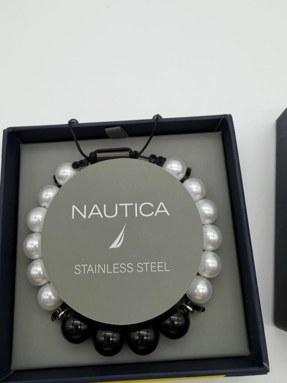 Nautica Silver and Black Beaded Stainless Steel Bracelets